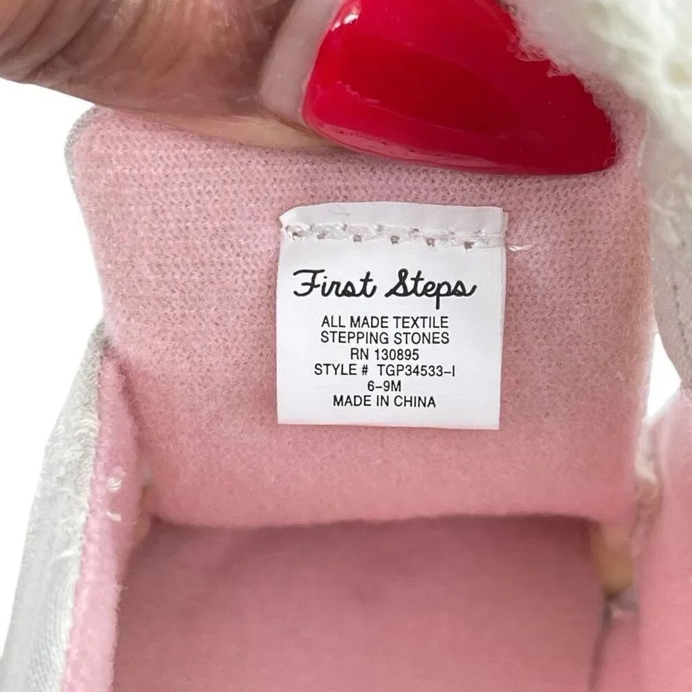 First Steps Baby Girl Floral Bow Soft Sole Shoes 6-9M Cream Embroidered - Picture 5 of 13